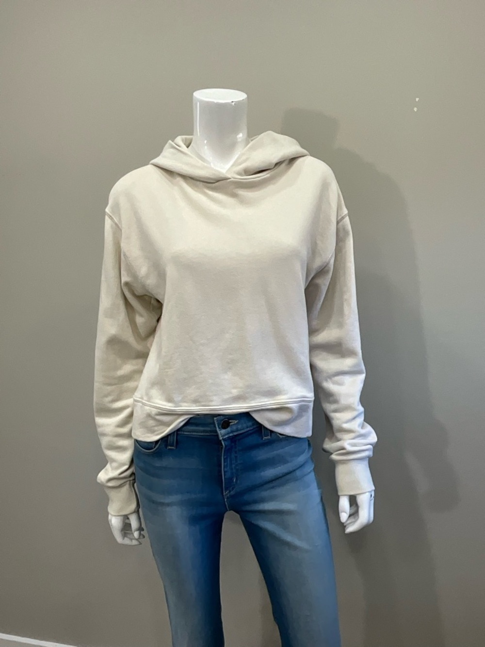 Perfect White Tee Cream Lightweight Hoodie Minimalist Pullover Sweatshirt Small